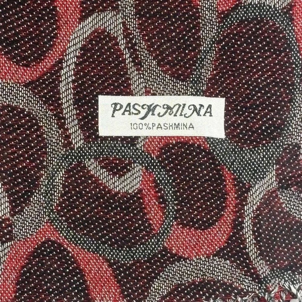 Pashmina Red & Black Geometric Print Silk Pashmina Blend Scarf Fringe Wrap 22x70